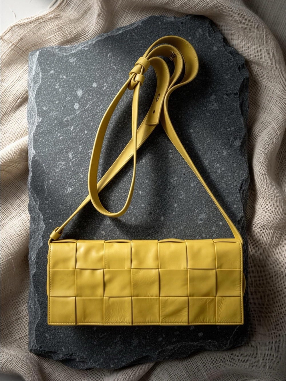 Bottega Veneta Cassette Woven Leather Shoulder Bag in Mustard Yellow